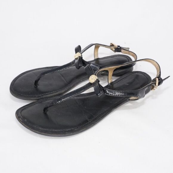 Michael Kors Black Leather T-Strap Thong Sandals, Size 6 - Picture 6 of 8
